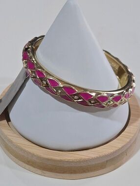 Nordstrom Sequin NYC Fuchsia Enamel Sparkling Crystals Lattice Bangle NWT